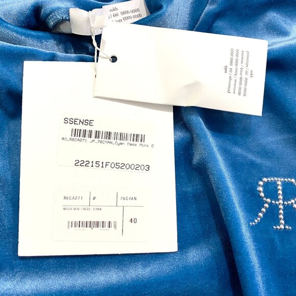 ROKH Cyan Blue Mask Velvet Mini Dress, Size 8 - Picture 9 of 16